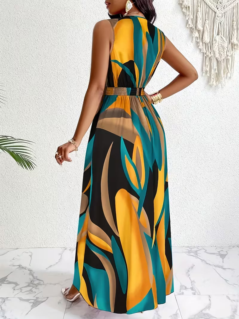 Women's Elegant Striped Maxi Dress – Cross V-Neck Off-Shoulder A-Line Summer Dress
