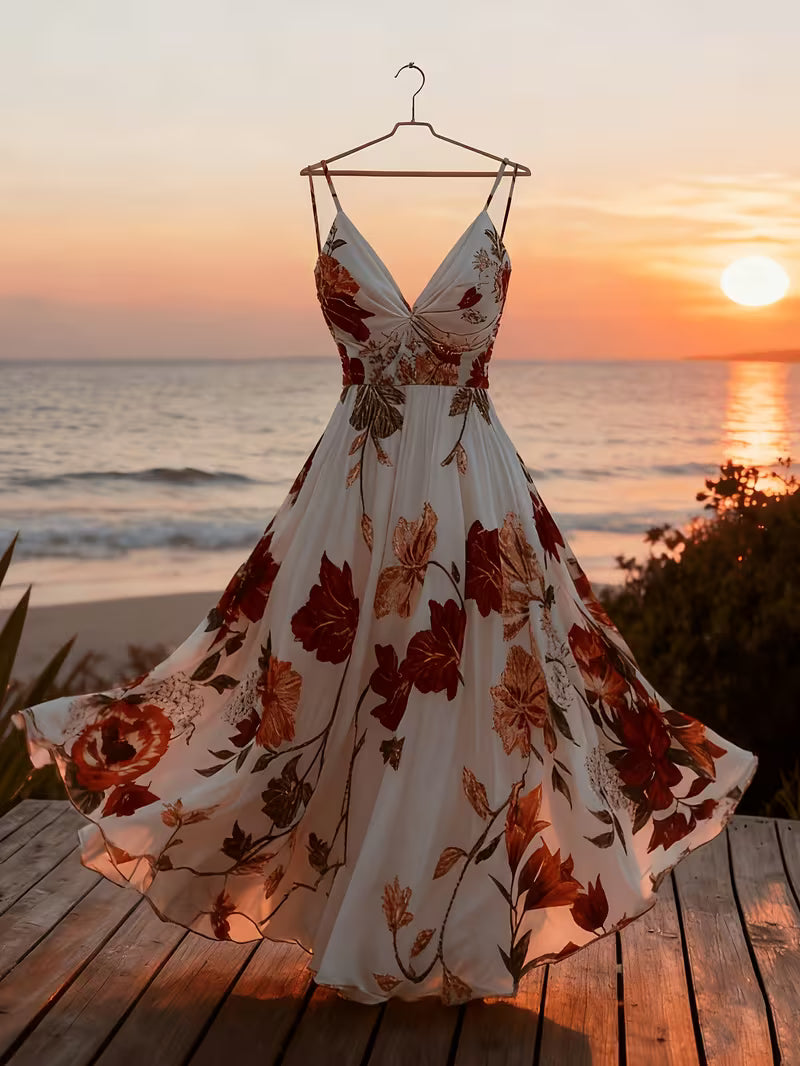 Women's Printed Sleeveless Dress, Casual Holiday Style Maxi Dress