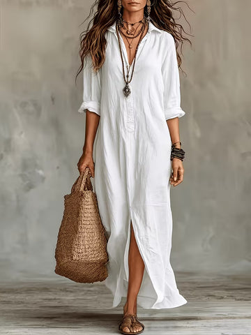 Women's Bohemian Long Shirt Dress – Casual Button-Up Style
