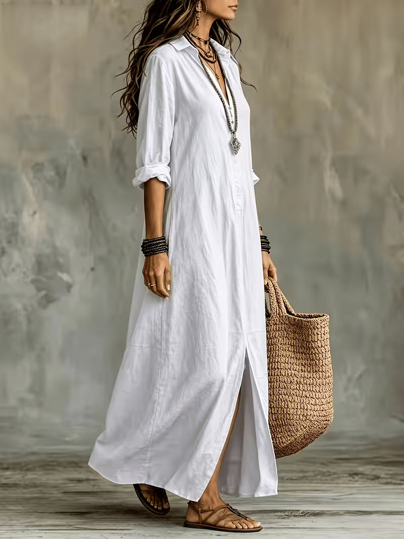 Women's Bohemian Long Shirt Dress – Casual Button-Up Style
