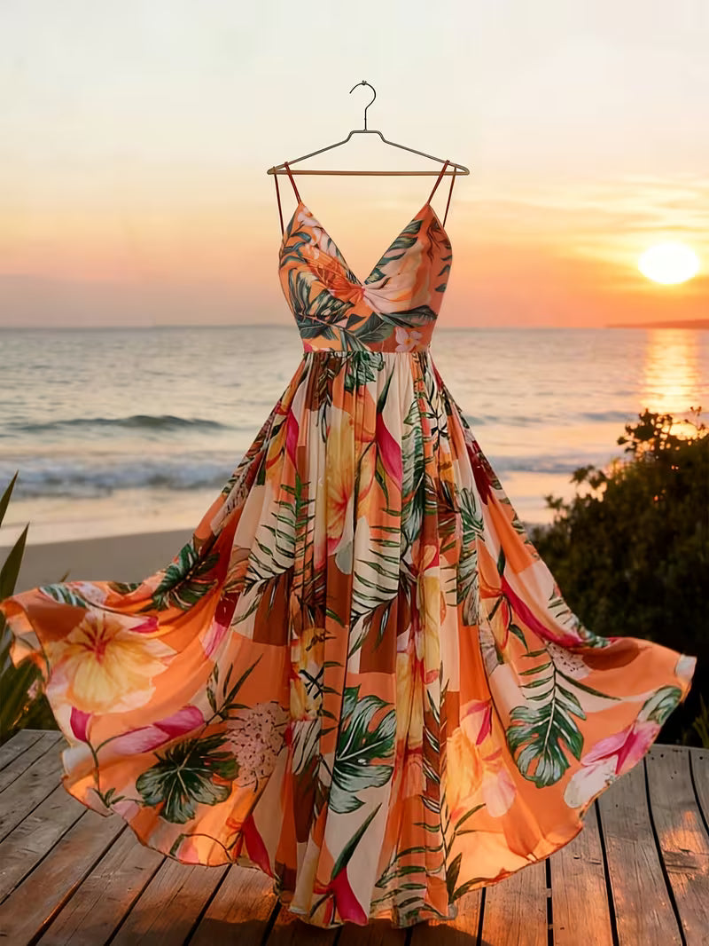 Women'S Floral Print Sleeveless Dress, Casual Holiday Style