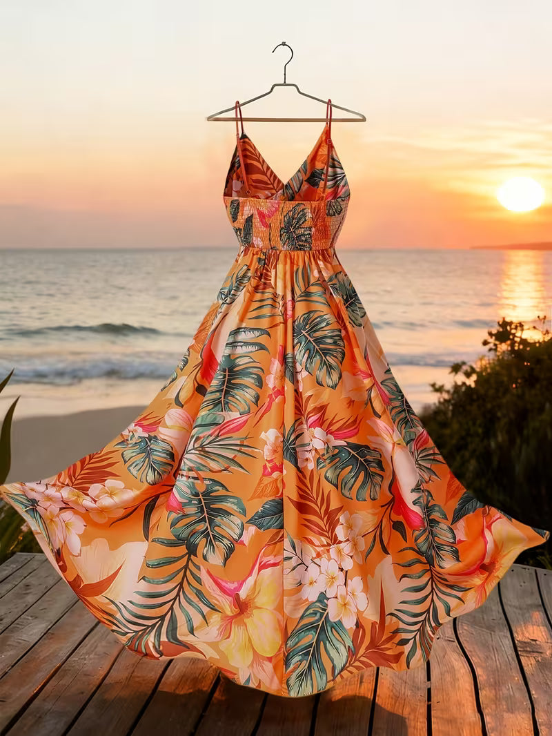 Women'S Floral Print Sleeveless Dress, Casual Holiday Style