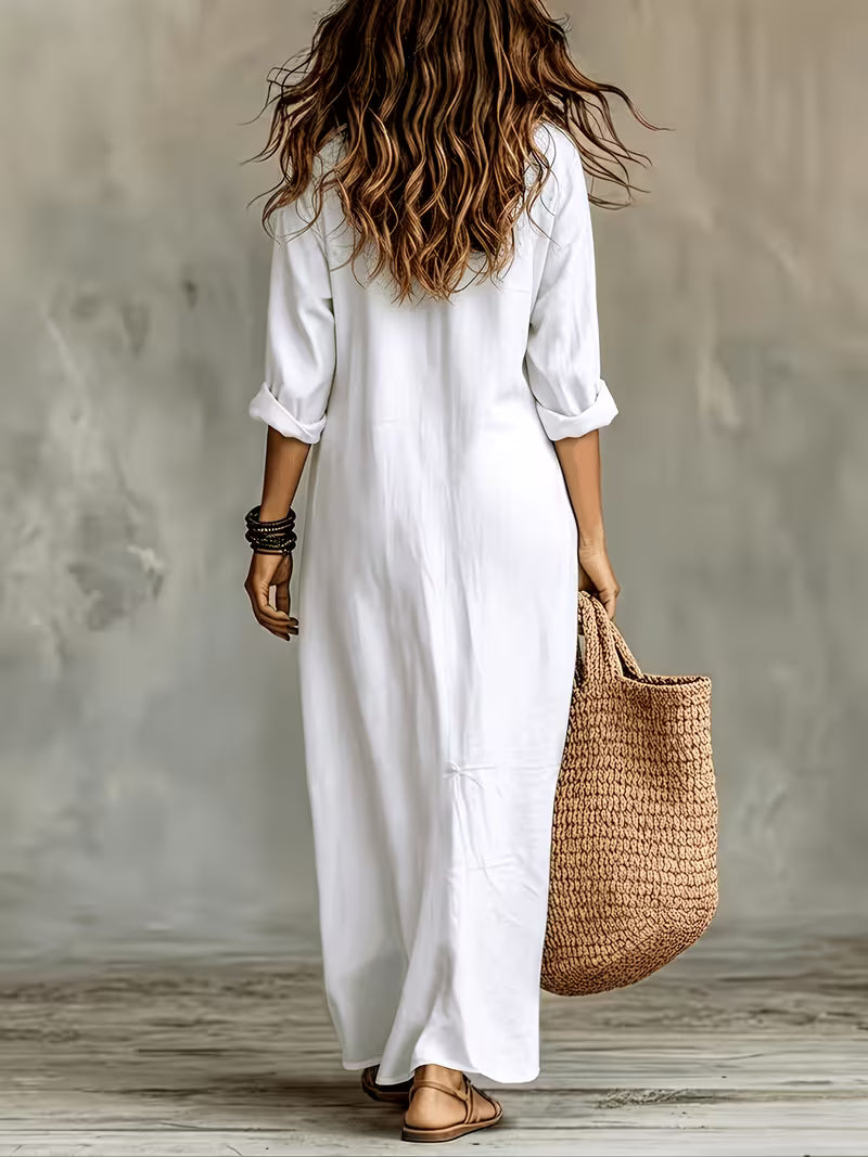 Women's Bohemian Long Shirt Dress – Casual Button-Up Style