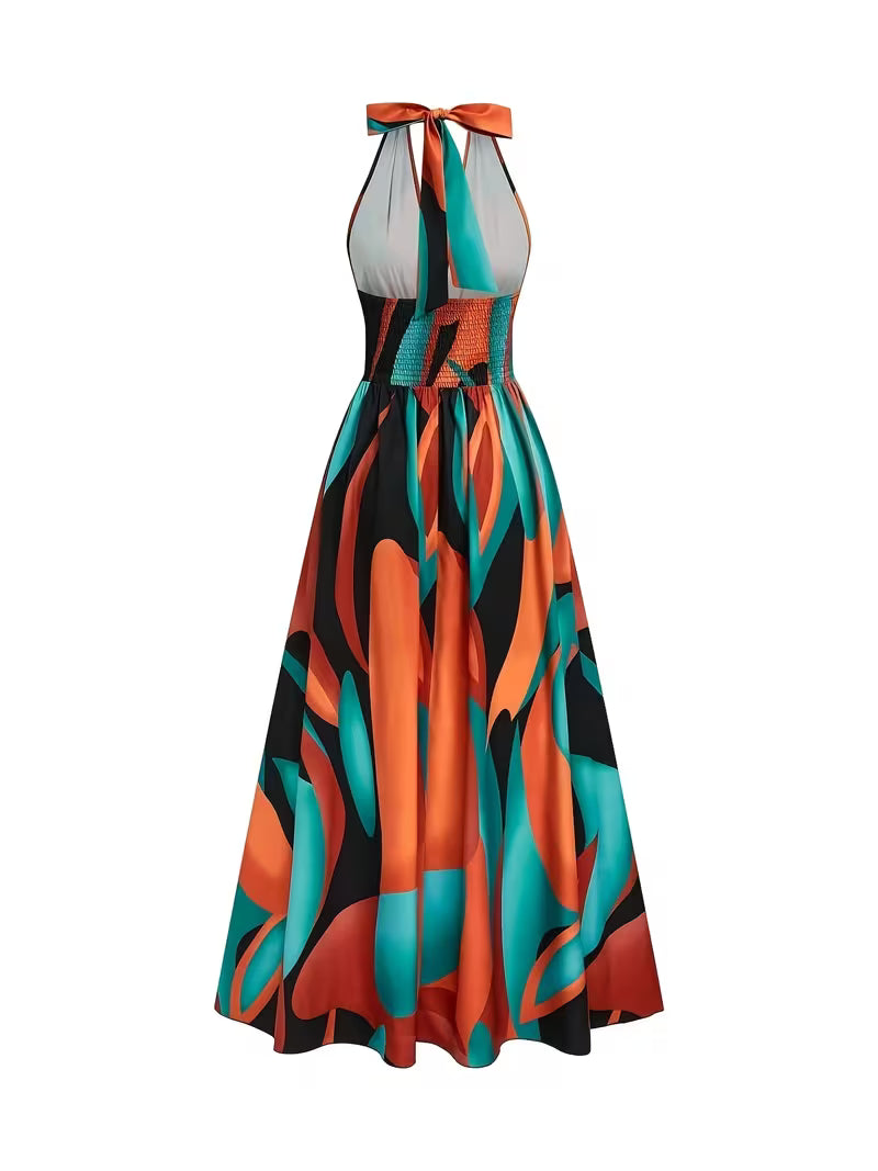 Women's French-Style Floral Maxi Dress – Elegant V-Neck Backless Spaghetti Strap A-Line Dress