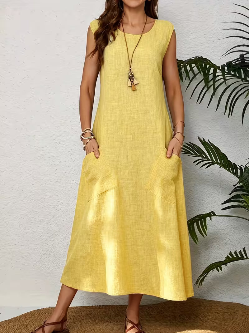 Fahion sleeveless pocket dress
