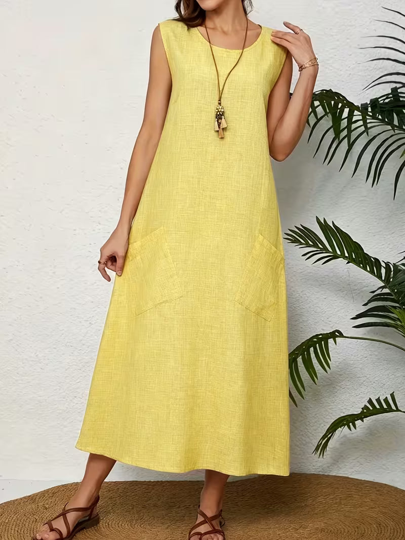 Fahion sleeveless pocket dress