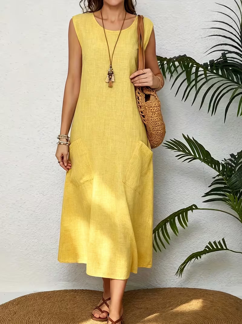 Fahion sleeveless pocket dress