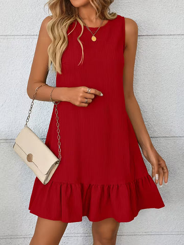 2026 Summer New Solid Color Round Neck Dress for Women